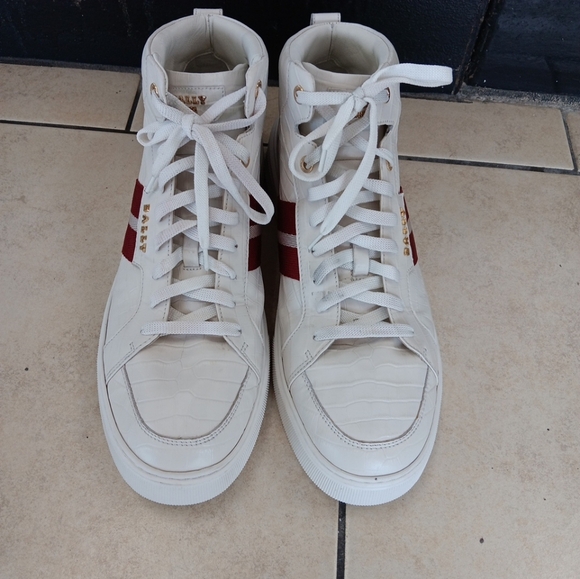 Bally White and Red Croc-Embossed Sneakers Size Eu11E Us 12D - Picture 3 of 8